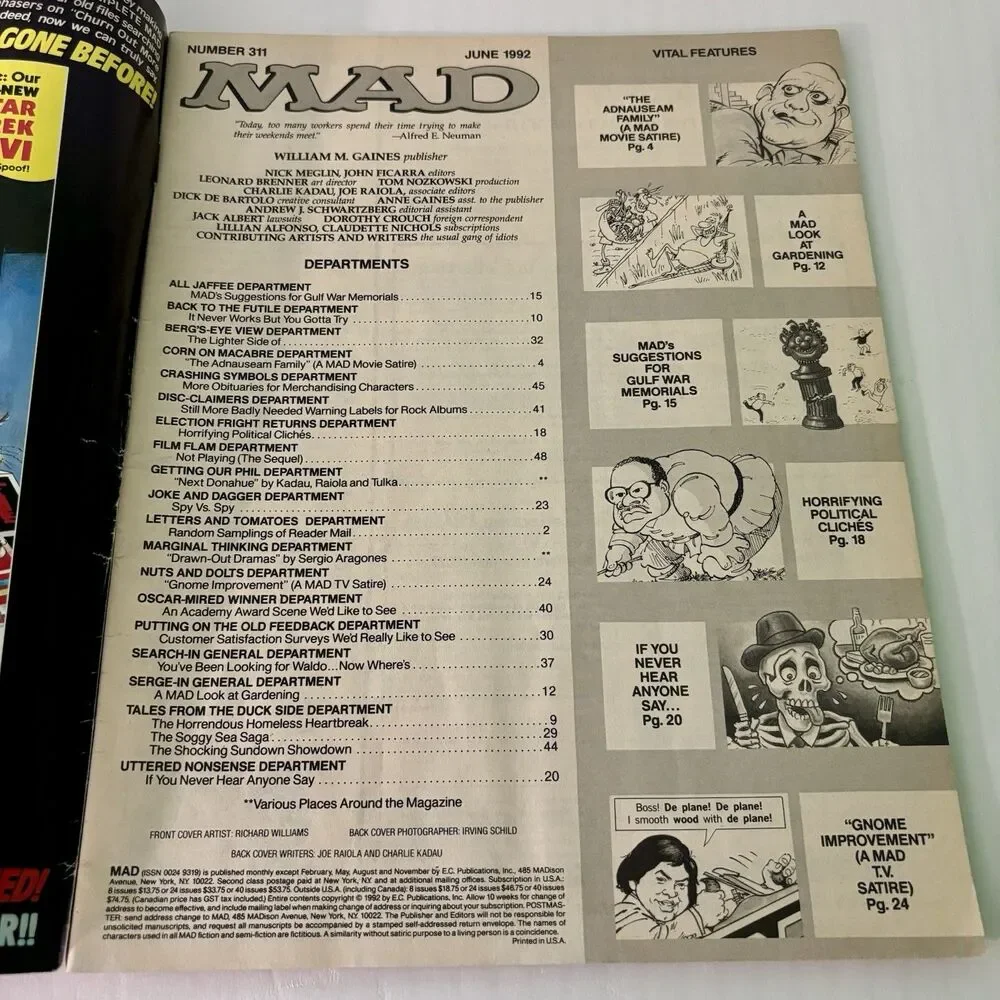 Mad Magazine June 1992 No 311 The Addams Family Home Improvement Satire Humor